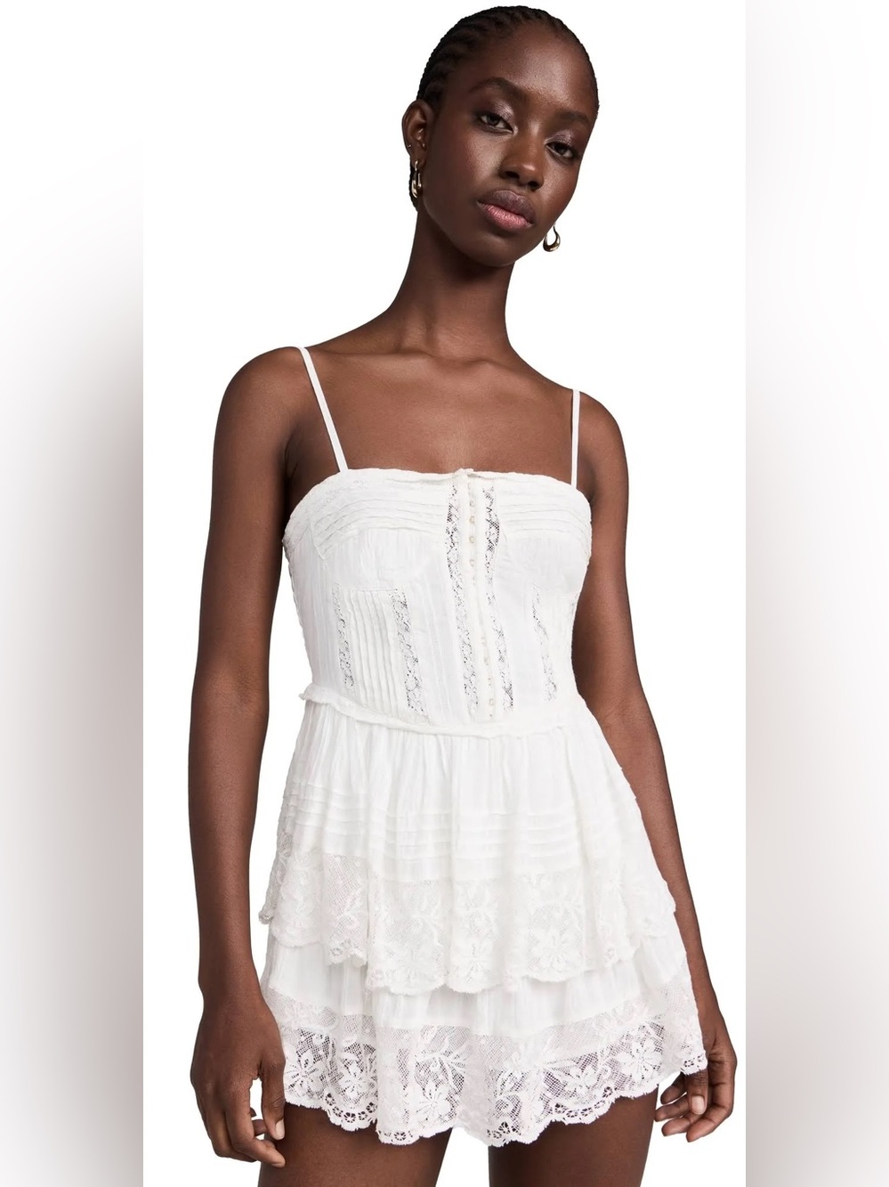 NWT LoveShackFancy Nerida White Smocked Lace Bodice Dress